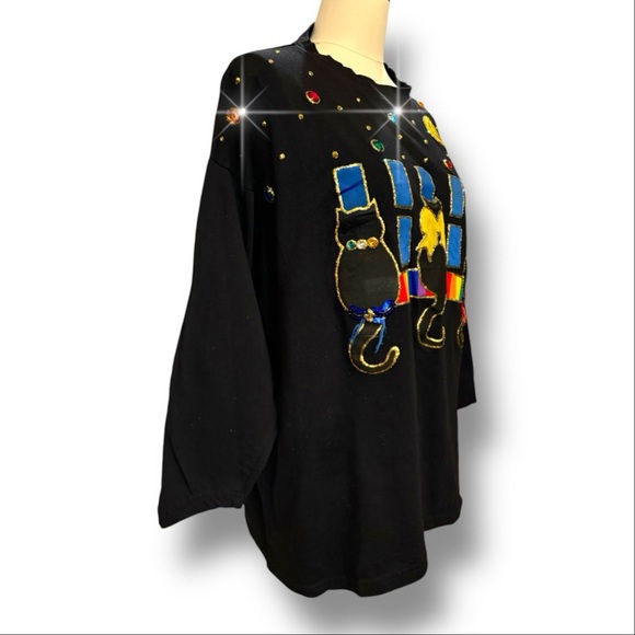 VTG Moon Dance Atlanta Women's One Size Cat T-Shirt Boxy Gems 90s Cotton - Picture 2 of 10